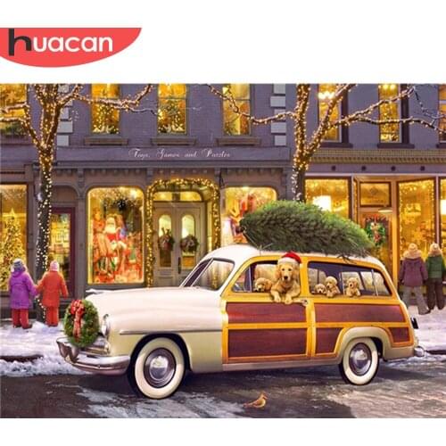 HUACAN Diamond Painting Car Full Square/Round 5D DIY Diamonds Embroidery Christmas Dog Mosaic Picture Of Rhinestone Home Decor