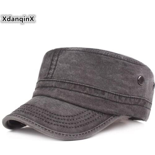 XdanqinX Adult Mens Cotton Flat Cap Washed Retro Army Military Hat Adjustable Size Men Fashion Brands Sports Caps Snapback Cap