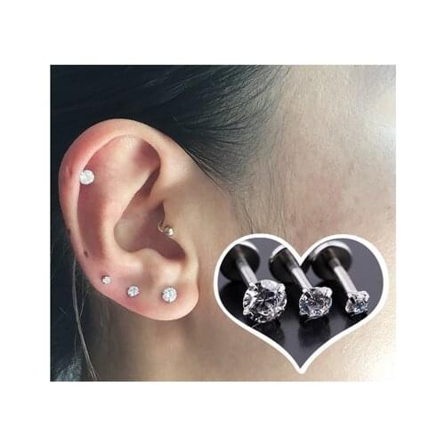 MODRSA 1Piece Labret Lip Ring Zircon Prong Gem Earrings Tragus Helix Ear Nose Piercing Stainless Steel Body Jewelry