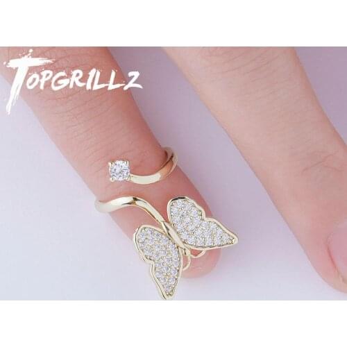 TOPGRILLZ Bling Bling Butterfly Nail Ring Cubic Zirconia Nail Ring Fashion Jewelry For Women Adjustable Nail Ring