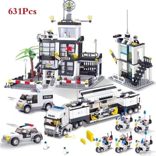 631Pcs City Police Station SWAT Car Model Building Blocks Sets Figures DIY Creator Bricks Educational Toys for children