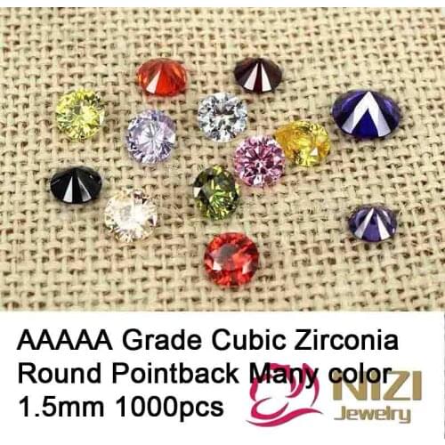 Round Cubic Zirconia Stones For Jewelry Accessories 1.5mm 1000pcs AAAAA Grade Brilliant Pointback Rhinestones Glue On Beads DIY