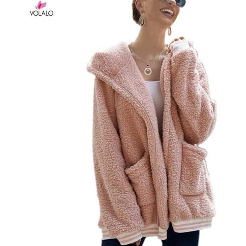 Womens Fleece Hooded Coat Winter Oversized Teddy Sherpa Jacket Fluffy Warm Cardigan Outwear with Pockets