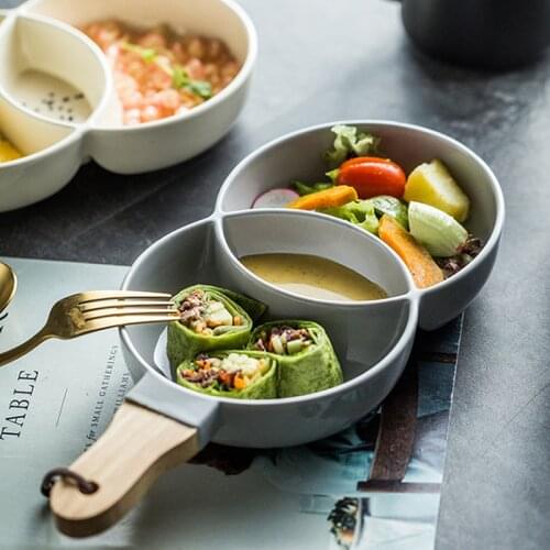 MUZITY Ceramic Snack Plate Special Design Round Dessert Plate with Handle Tableware