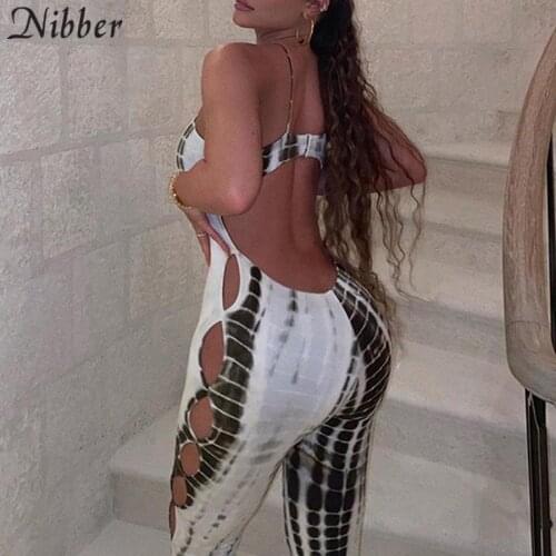 Nibber Sexy Hot Print Backless Side Hollow Out Spaghetti Strap Skinny Jumpsuits Women fashion Casual slim Fitness Jumpsuit mujer