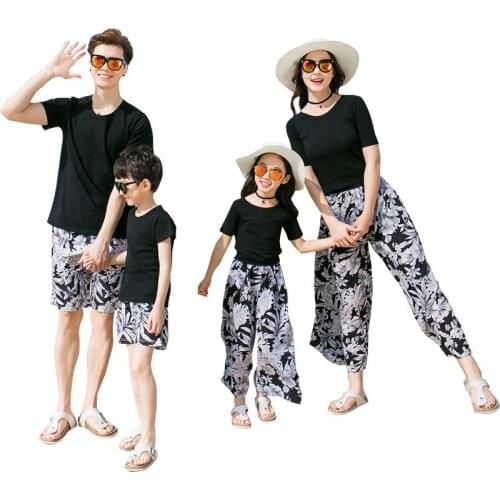Parent-child Matching Outfit Summer Wear the Whole Family a Family of Four Pure Cotton Slimming Set Baby Clothes Family Pajamas