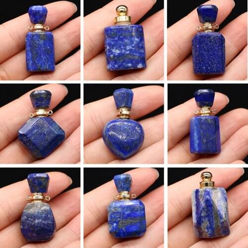 Natural Stone Perfume Bottle Pendant Charms Multiple Styles Lapis Lazulis Essential Oil Diffuser Pendant for DIY Jewerly Gift