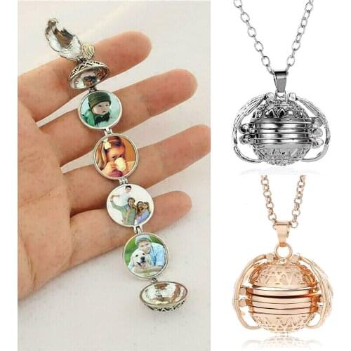 Expanding 4 Photo Locket Pendant Necklace Chains Magic Ball Angel Wing Memorial Gifts Box Album Charm Jewelry