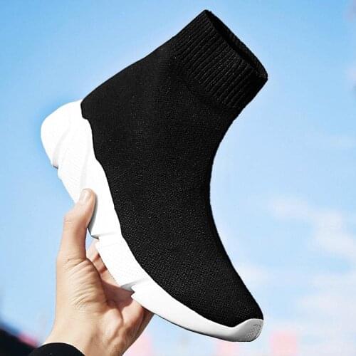 Plus Size High Top Slip on Sneakers Socks for Women Sports Shoes Men Sport Shoes Running Sneakers Woman Black Knitted GMB-1650