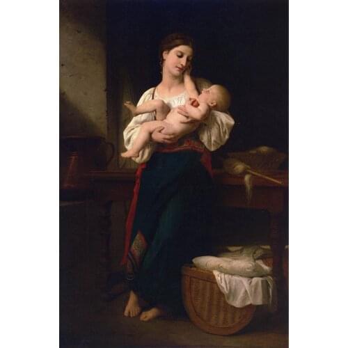 Handmade Oil painting reproduction Premieres Caresses aka First Touch by William Bouguereau