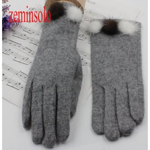 Luxury Brand Double Layer Female Gloves Mittens Winter Warm Leather Long Wrist Gloves Touch Screen Solid Sable Cotton Gloves