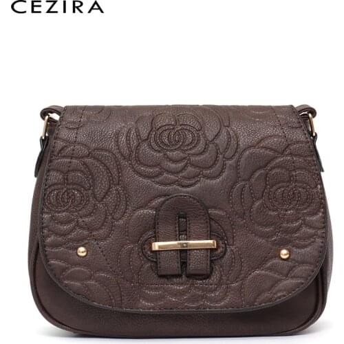 CEZIRA Luxury Floral Pattern Handbags For Women PU Leather Crossbody Shoulder Bag Vintage Style Female Flap Messenger Bag Purses