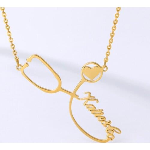 Sterling Silver 925 Personalized Stethoscope Necklace Custom Initial Name Doctor Nurse Gift Nameplate Jewelry