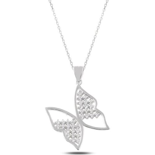 Silverlina Silver Zircon Stone Butterfly Necklace