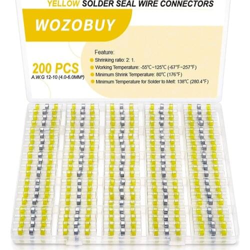 Solder Seal Wire Connectors - 200pcs Heat Shrink Butt Connector Electrical Waterproof Insulated Terminals for Marine Automotive