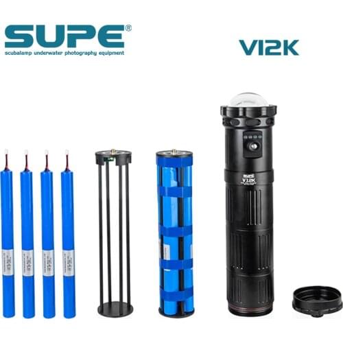 SUPE Scubalamp V12K 24000Lum Underwater Photo Video Light Scuba Diving Light Search Light Beam Angle 120 Dual & Rotation Switch