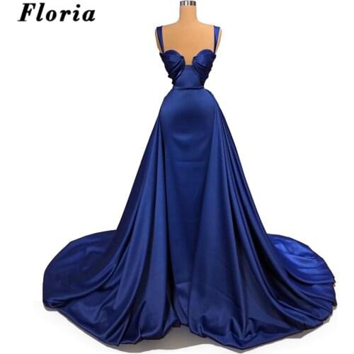 Navy Blue Satin New Celebrity Dresses With Long Custom Made Dubai Evening Dresses Women Party Night 2020 Formal Prom Gowns Robes