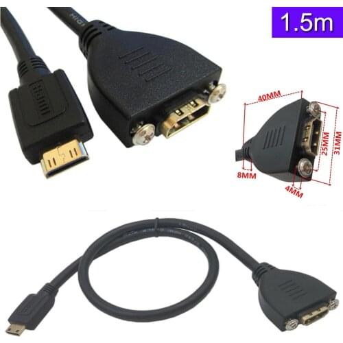 Gold Plated High Speed Mini HDMI Male to HDMI Female Extension Cable With Screw Panel Mount 1.5m