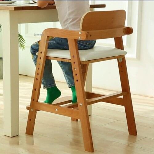 Japanese Solid Wood Children Chairs Kitchen Dining Baby High-foot Booster Seats Adjustable Home Furniture Learning Table Chair
