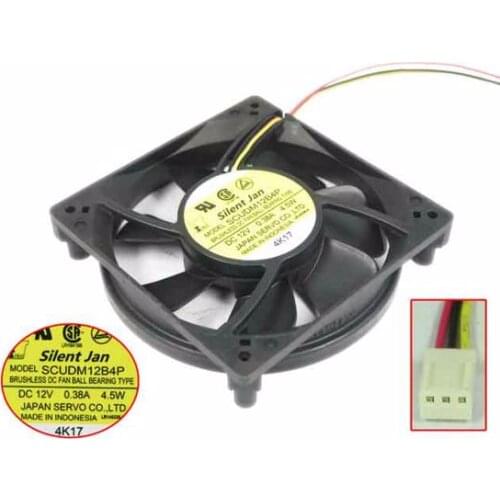 SCUDM12B4P DC 12V 0.38A 120x120x25mm 3-wire Server Cooling Fan