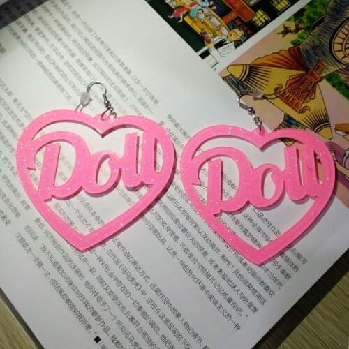 2021 Women Punk Earrings Heart Doll Pandent Earrings Charm Hip Hop Girls Gift Cute Hook acrylic jewelry Evening Party Earring