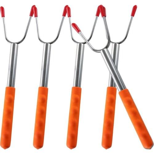 Marshmallow Roasting Sticks Telescopic Smores Skewers Hot Dog Extending Stainless Steel Fork Extra Long 59" for Fire
