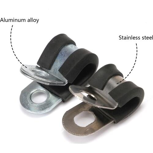 10PCS 6/8/1012/14/16/20/24mm R Style Stainless Steel Rubber Lined P Clips Wiring Hose Clamp Pipe Cable P Clip Metal