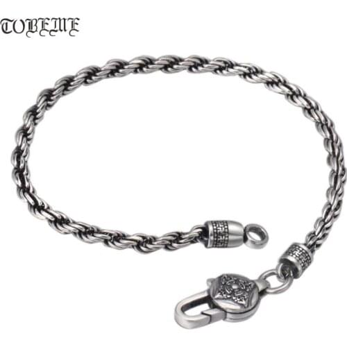 100% 925 Silver Tibetan Vajra Symbol Bracelet Sterling Tibetan Six Words Proverb Bracelet Buddhist Symbols Bracelet