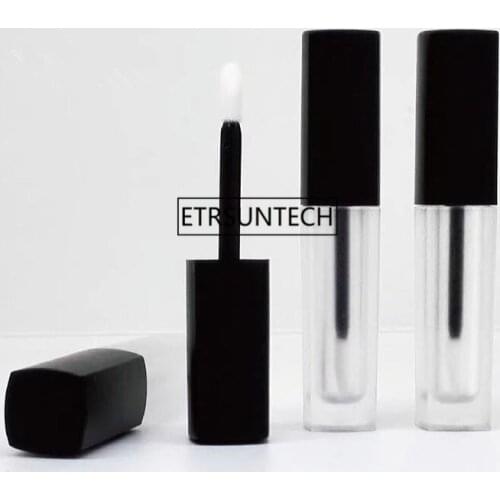 100pcs 3ml Matte Clear Lip Gloss Tube with Aluminum Cap, Empty Matte Liquid Lipstick Refillable Bottles Black Cap F3292
