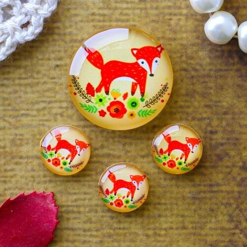 12mm 25mm 14mm 16mm 18mm 20mm Photo Glass Cabochons Round Cameo Set Handmade Settings Fox 01