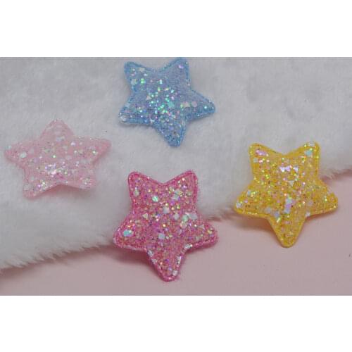 28Pcs/Lot 5cm Glitter Paillette Candy Star Padded Appliques for DIY Hair Clip Material Childrens Hair Crafts Accessories