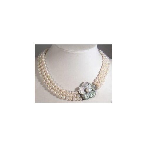 3 Rows 7-8mm White Akoya Pearl Necklace Shell Clasp