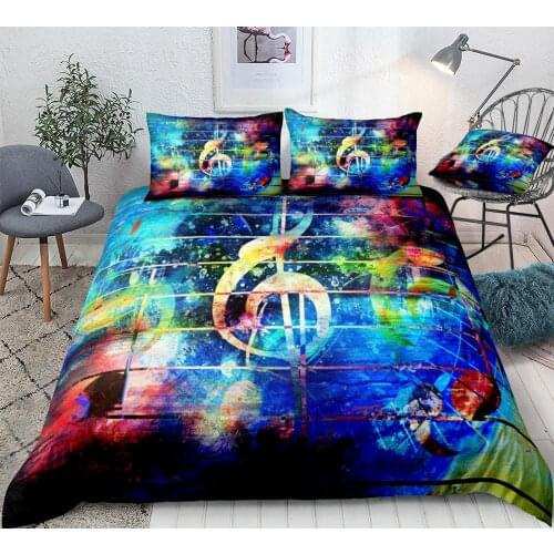 Music Duvet Cover Set Colorful Musical Notes Bedding Violin Clef Quilt Cover Queen Home Textiles Rainbow Bed Set 3pcs Dropship