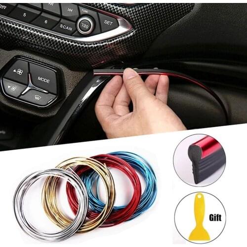 5m Dashboard Decorative Bright Strips Car Interior Line Strip Trim Edge Gap Molding Door Free Scraper Decorate Accessories D7X2