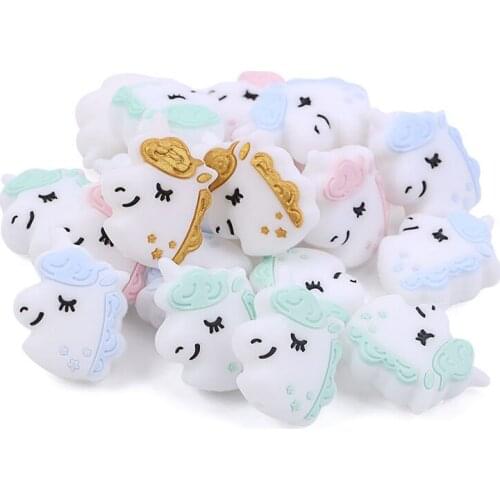 5PCS Silicone Unicorn Teether Beads Animal Chewing Sensory Teething Pacifier Necklace DIY Jewelry Baby Teether