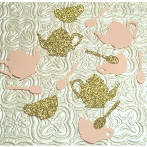 Alice in Wonderland tea pot party spoon cup pink gold confetti birthday baby Table decor scrapbook Confettis