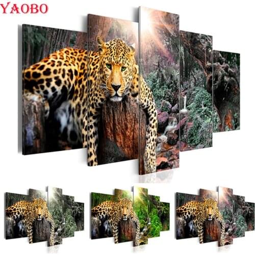 Diy Diamond Painting Cross-stitch Animal Leopard Cheetah 5D Diamond Painting Rhinestones Embroidery 5pcs 3d pictures Mosaic