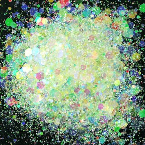 1.78 oz/Bag Iridescent Nail Art Glitter 0.2mm 1mm 3mm Hexagon Holographic Chunky Rainbow Glitter 50g Nail Glitter Flakes Tr#032