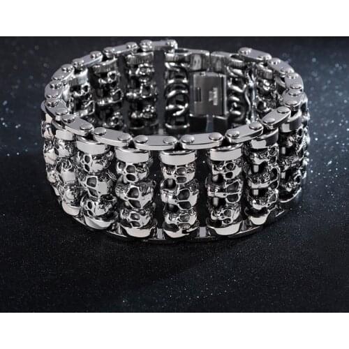 35mm Large Punk Bike Bracelet Hiphop Retro Stainless Steel Charm Skull Bracelets For Men Biker Motocycle Chain Bangle Jewelry