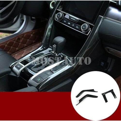 For Honda Civic 10th Gen Carbon Fiber Style Centre Console Gear Box Cover Trim 2016-2018 3pcs Car Accessories Interior Car Decor
