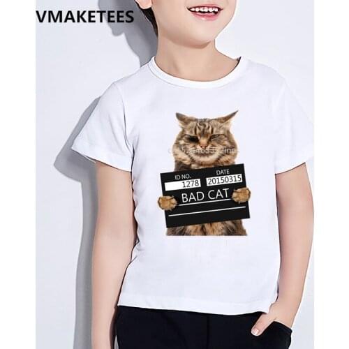 Kids Summer Short Sleeve Girls & Boys Funny T shirt Children Bad Cat Print T-shirt Casual Comfortable Baby Clothes,HKP2206