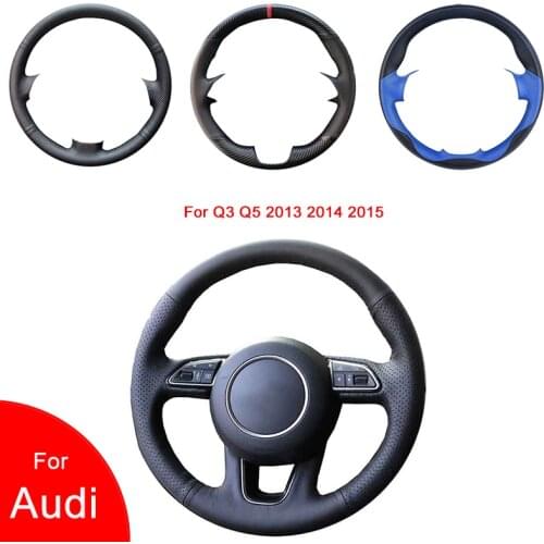 Breathable Punch Hand-Stitched Black Artificial Leather Car Steering Wheel Cover For Audi Q3 Q5 2013 2014 2015