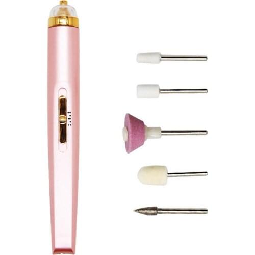 1 Set Electric Nail Polisher Professional Nail Drill Machine USB Pedicure Polishing Equipmentl Art Manicure With 5 Tips