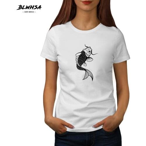 BLWHSA Koi Printing T Shirt Women Fashion Summer Short Sleeve Funny T-Shirt Koi Animal Print Hip Hop Shirts Women Brand Clothing