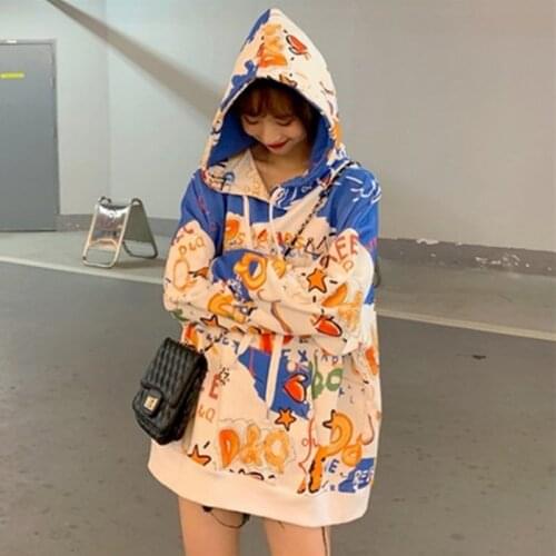 Autumn Winter Harajuku Graffiti Print Oversized Hoodie Women Aesthetic Pullover Sweatshirt Sudaderas Kpop Clothes Sweat Femme