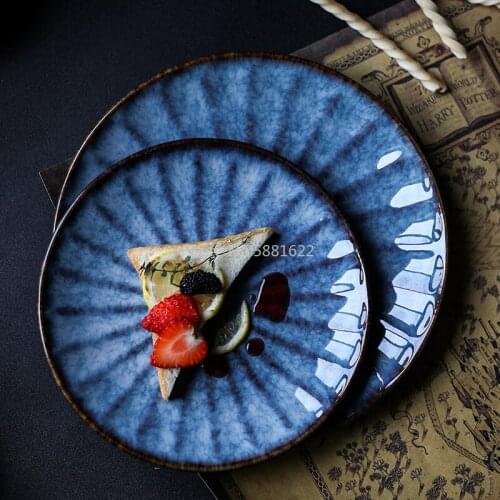 Deep Blue Ceramic Dinner Plate Western Steak Pasta Dish Plate Restaurant Special Tableware Household Big Flat Plate
