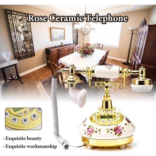 Ceramic EU Telephone US- Style Telephone Landline Retro Innovative High - End Telephone Rose Desktop Phone For Home Office Decor