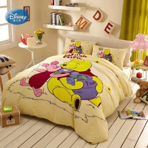 Disney Winnie The Pooh Pattern 3D Printed Bedding Set Childrens Bedroom Decorated with Soft Yellow Duvet Quilt Cover Pillowcase
