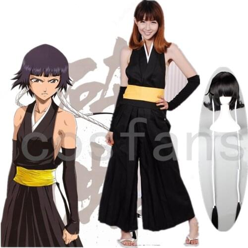 Anime Bleach 2nd Division Captain Soi Fon Cosplay Costume Soifon Sui Fon Full Set Battleframe Backless Costume + wigs in stock