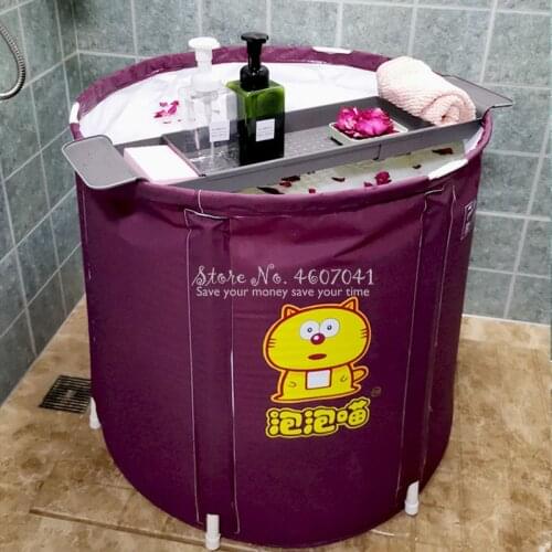 Full Body Round Folding Tub Plastic Bath Barrel Adult Tub Inflatable Bathtub Thickened Tub Home Bath Barrel 65*65cm